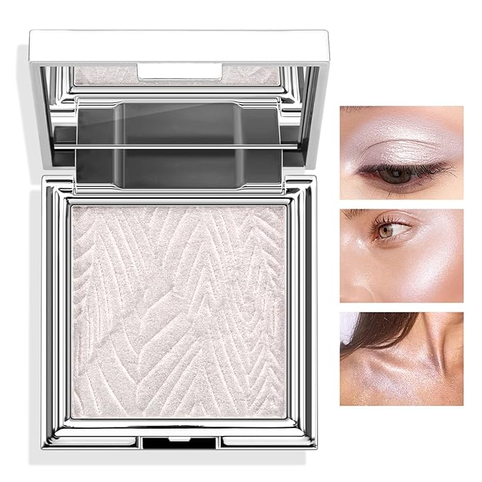 Boobeen Highlighter Makeup Highlighter Powder Palette, Shimmer Illuminator Highlight Contouring Palette Come with Mirror, Long Lasting Glow Defining the Face and Body