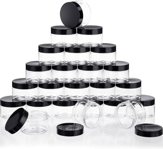 24 Pieces Empty Clear Plastic Jars with Lids Round Storage Containers Wide-Mouth for Beauty Product Cosmetic Cream Lotion Liquid Butter Craft and Food (Black Lid, 8 oz)