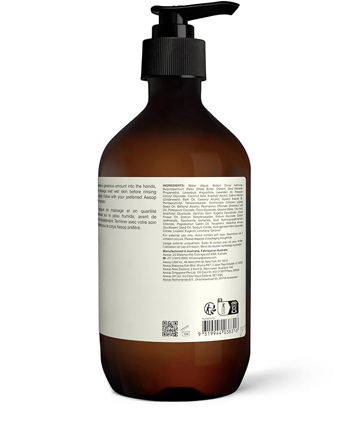 Aesop Eleos Nourishing Body Cleanser | Hydrating Ingredients For Refreshed, Soft Skin | Enriched With Emollients, Humectants, Purifying Botanicals | 500mL / 16.9oz