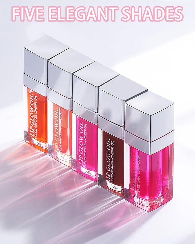 Hydrating Plumping Lip Glow Oil,Tinted Lip Gloss Lip Stain,Glow Reviver Lip Oil,Long Lasting Moisturizing Clear Lip Plumping Oil Tint for Lip Care and Dry Lips,Women's Day Makeup Gift for Women-004