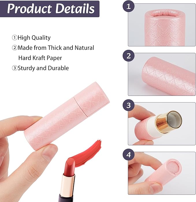 NICENEEDED 10 Pcs Paperboard Lip Balm Tubes, Refillable Paper Lipstick Tube, Round Cardboard Empty Lip Gloss Container Solid Perfume Tube Cosmetic Box for DIY Lip Gloss Balm and Chapsticks