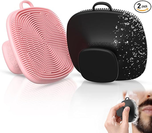 2 Pack Face Scrubber,Silicone Facial Cleansing Brush for Men & Women,Reusable Gentle Facial Waterproof Cleansing Skin Brush Exfoliating Scrubber for Sensitive Skin (Black/Pink)