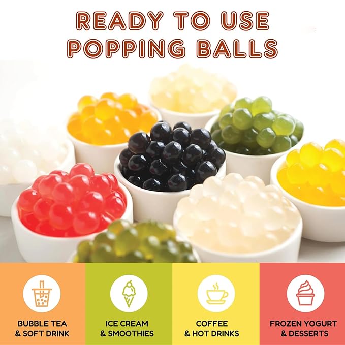 Fanale Strawberry Mango Lychee Popping Boba Pearls, Vegan, Non GMO, Gluten Free, Fat Free, Perfect for Bubble Tea, Smoothies, Ice Cream, Desserts, and Beverages 3 lb (1 lb X 3)