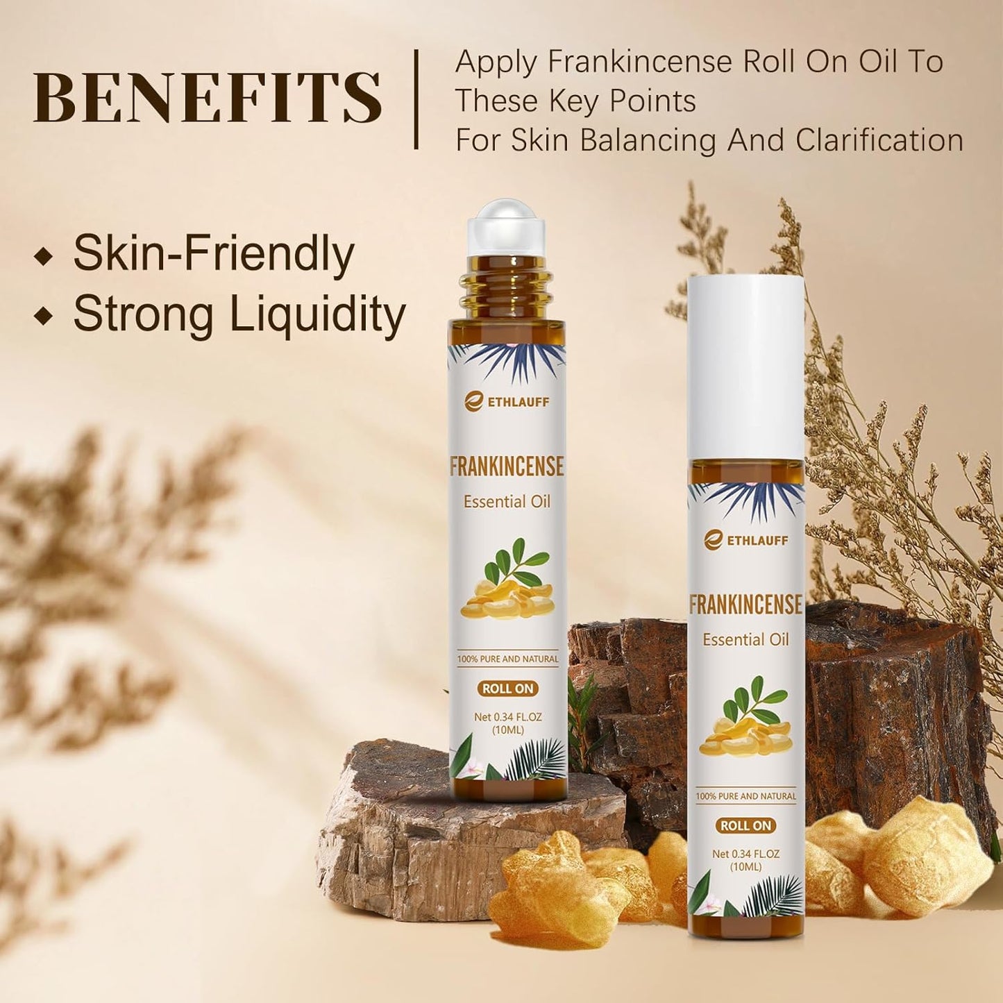 Frankincense Essential Oil Roll On, Frankincense Oil for Face & Skin Care,10ml Perfume Roll-on Oil, Natural Calm, Stress Relief