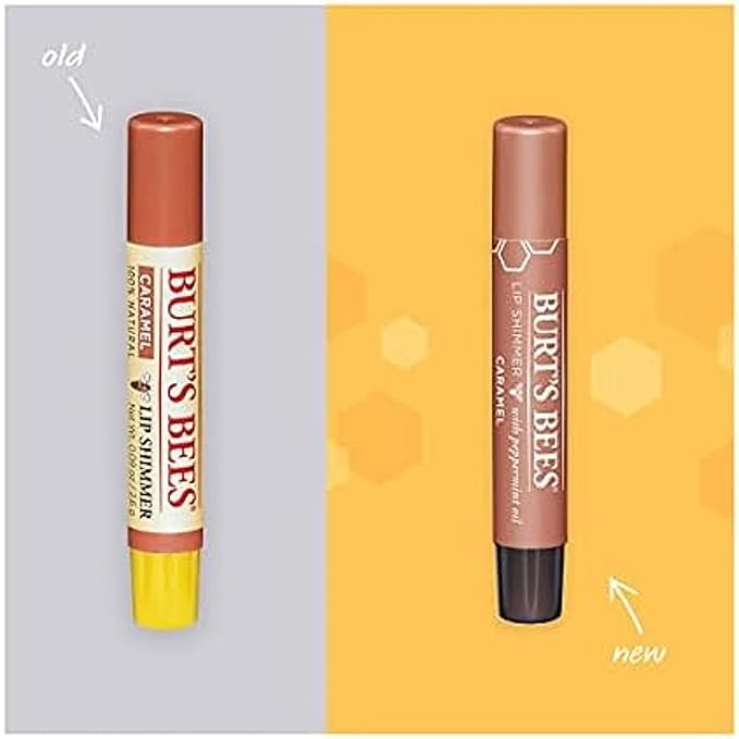 Burt's Bees Shimmer Lip Tint Set, Tinted Lip Balm Stick, Moisturizing for All Day Hydration with Natural Origin Glowy Pigmented Finish & Buildable Color, Caramel (4-Pack)