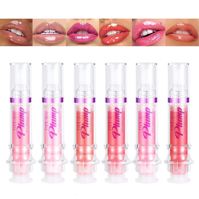 6pcs Lip Plumping Booster Gloss Set, High Shine Glossy & Pearl Effect, 6 Colors Hydrating Liquid Lipstick Set, Infused with Hot Chili Extract for Plumper Looking Lips