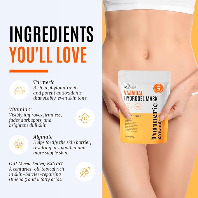 Divine Derriere Vajacial Hydrogel Mask - Premium Modeling Mask with Turmeric & Vitamin C - Deeply Purifying & Super Hydrating Facial and Vajacial Mask, Peel-Off Mask, Hydro jelly Mask Powder Kit