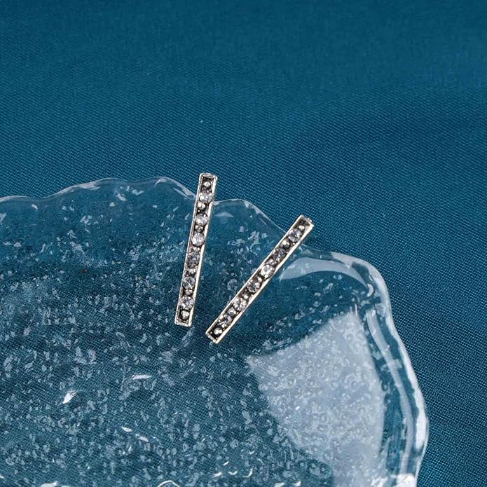 Geometric Crystal Bar Earrings Silver Cz Bar Stick Earrings Cz Rhinestone Bar Stud Earrings Silver Minimalist Earrings Jewelry for Women and Girls