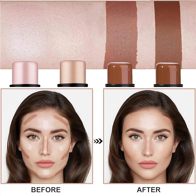4 Pcs Cream Contour Foundation Stick, Highlighter & Bronzer Pen, Face Brightens & Shades Pencil, Highlighting Shade Longwear Makeup, Highlight Bronzer Shaping Trimming Stick Cream