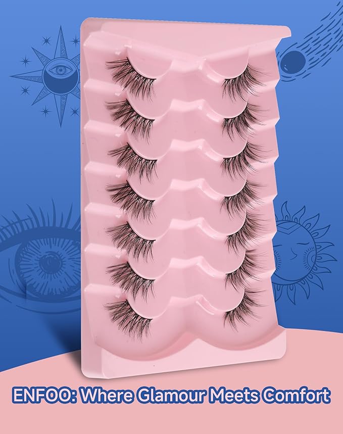 Half Lashes Natural Eyelashes 3/4 Wispy Lashes Natural Look Cat Eyelash False Corner Lash Long Strip Fluffy Pack 7 Pairs 16MM D18