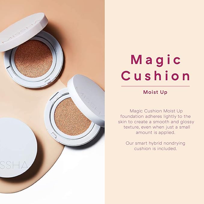 Missha Magic Cushion Moist Up No. 23 Natural Beige for light with neutral skin tone, Hydrating 3-in-1 Moisture Korean Cushion Foundation, Long-lasting, High Coverage, for All Skin Types