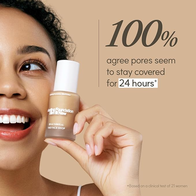 THE FACE SHOP Ink Lasting Liquid Foundation, Full Coverage, 72‑Hour Wear Semi‑Matte Finish, Makeup with Bakuchiol, W320 Honey, 0.84 Fl. Oz.