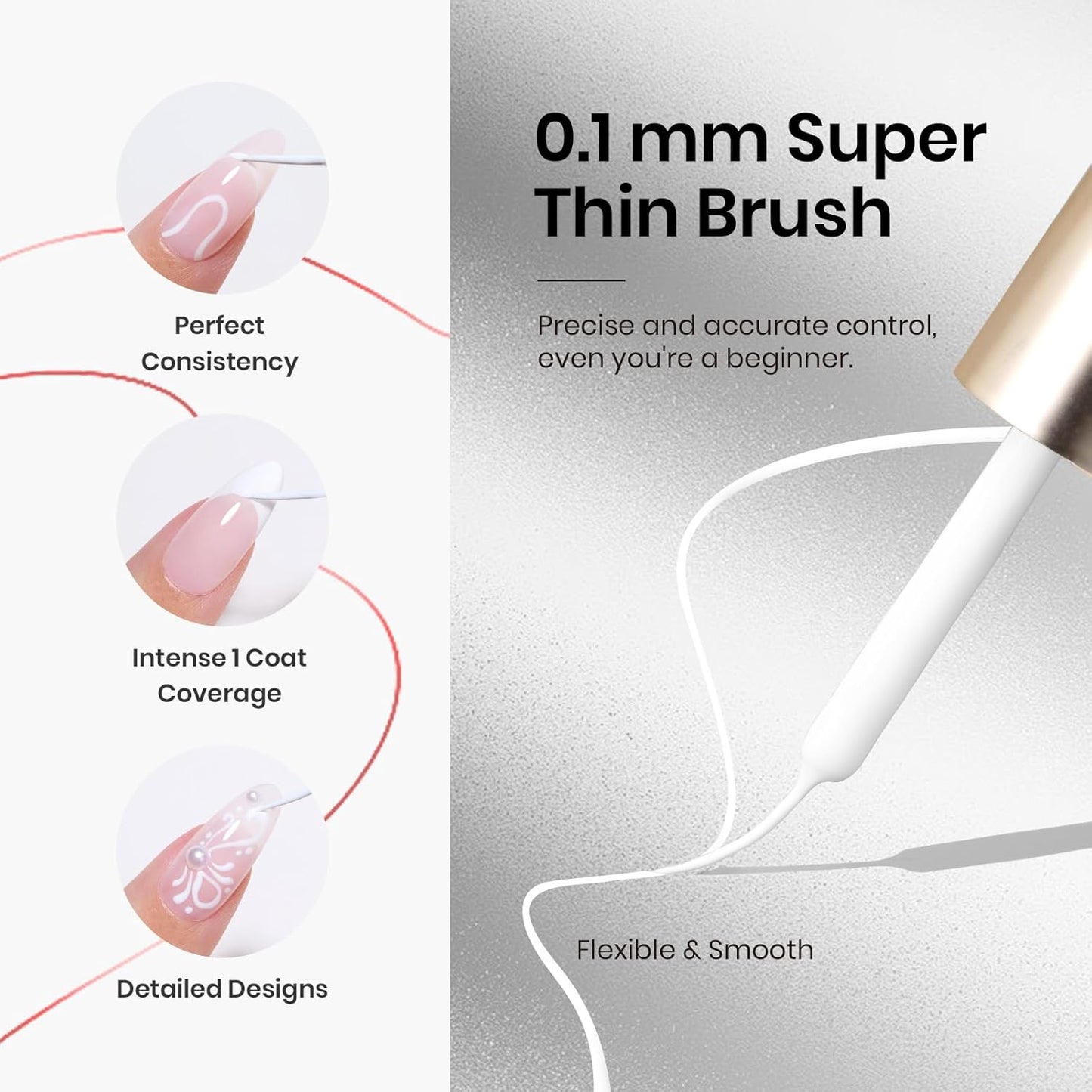 Beetles White Gel Liner Nail Polish 7ml French Tip Gel Polish White Nail Art Painting for Thin Line Nails Design Nails Stuff Soak off Uv Lamp Manicure Salon Gifts for Women