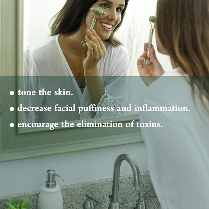 Bulex 100% Natural Jade Face Roller/Anti Aging Jade Stone Massager for Face & Eye Massage - Make Your Face Skin Smoother and Looks Younger