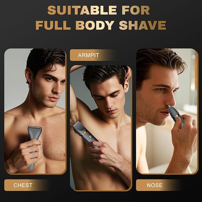 Body Trimmer for Men Ball Pubic Hair Trimmer Body Foil Shaver Razor Nose Ear Waterproof Wet Dry Groomer LED Display