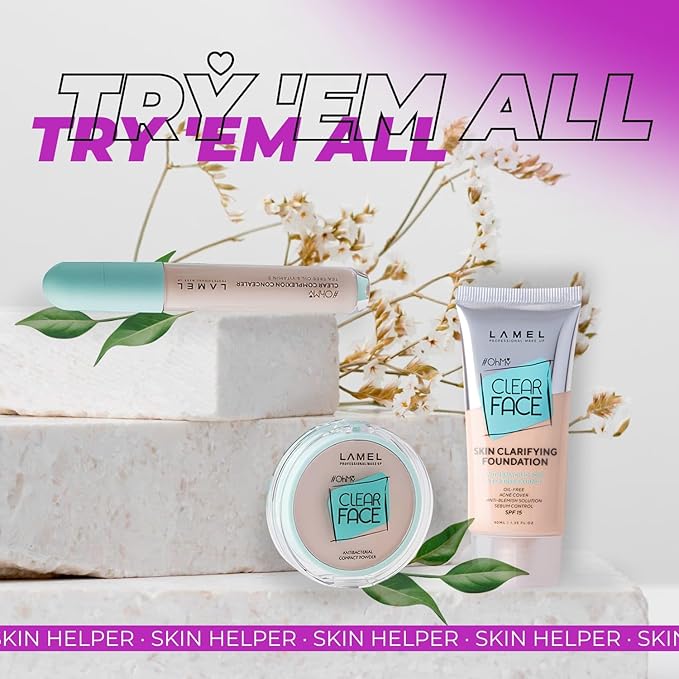 Lamel- Oh my Clear Face Foundation-405 Buff Beige | Contains tea tree extract and salicylic acid |Controls sebum production |Anti-blemish formula |Oil free foundation | 40ml