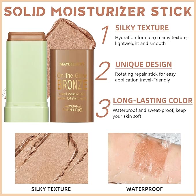 Cream Contour Stick for Cheeks Tint, Multi-Use Makeup Highlighter Blush Bronzer Stick, Natural Glow Solid Moisturizer Stick Blendable Illuminator On-the-Go Shimmer Cream Contour Makeup-02
