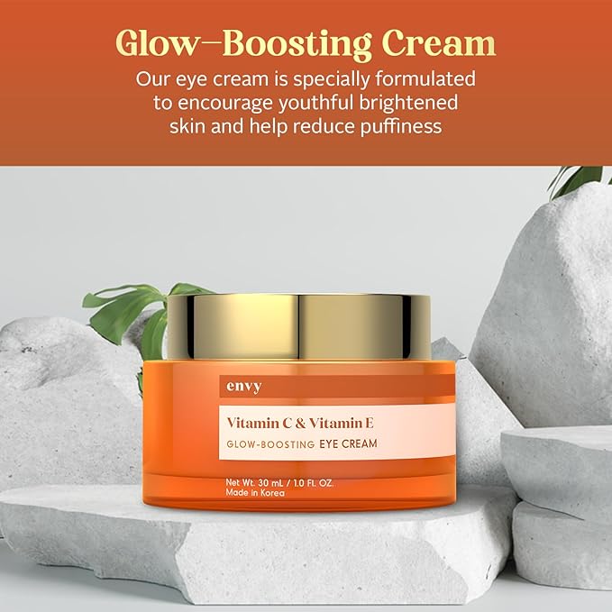 Envy Vitamin C & Vitamin E Under Eye Cream - For Dark Circles and Puffiness, Brightening & Anti-Aging Under Eye Cream - Rejuvenates Fatigued Eyes - Cruelty Free Korean Skin Care - 1.01 OZ