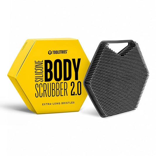 TOOLETRIES Body Scrubber 2.0 – Premium Silicone Scrubber for Cleaning, Exfoliating and Invigorating Your Skin – Extra Long Lather Boosting Bristles with Ergonomic Handle, Long-Lasting & Easy to Clean