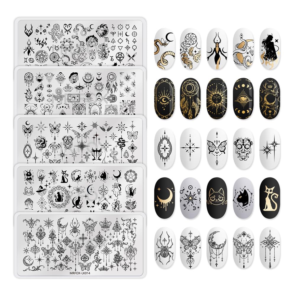 5 Pcs Nail Plates Stamping Set Starry Star Moon Esoteric Elements Nail Art DIY Stamping Template