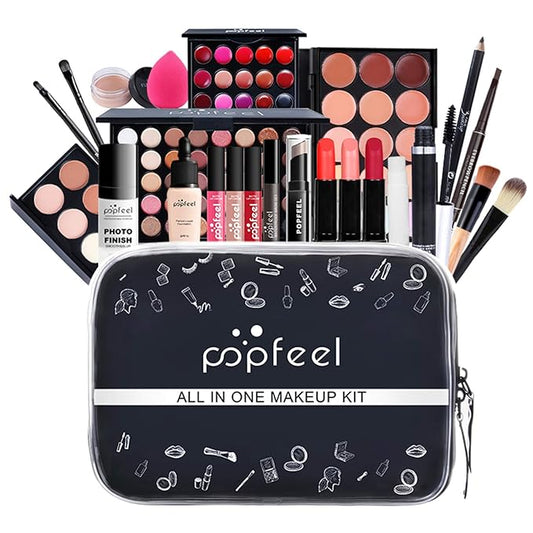 All in One Makeup Kit for Women Full Kit Girls Makeup Gift Sets Xmas Essential Bundle Include Eyeshadow Palette Lipstick Blush Concealer Eyeliner Mascara Foundation Brush Eyebrow Pencil