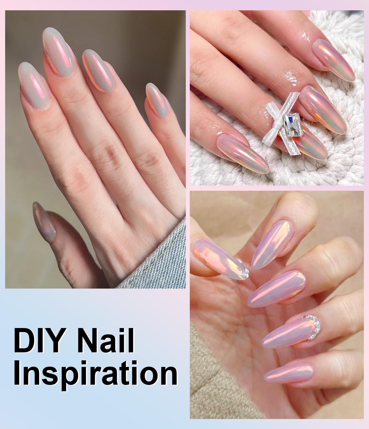 Upgrade Orange Chrome Nail Powde: 1Pcs Glazed Magic Mermaid White Chrome Nail powder,Aurora Metallic Effect Pearl Chrome Nail Powder Pigment for Design Home Nail Art Decoration DIY