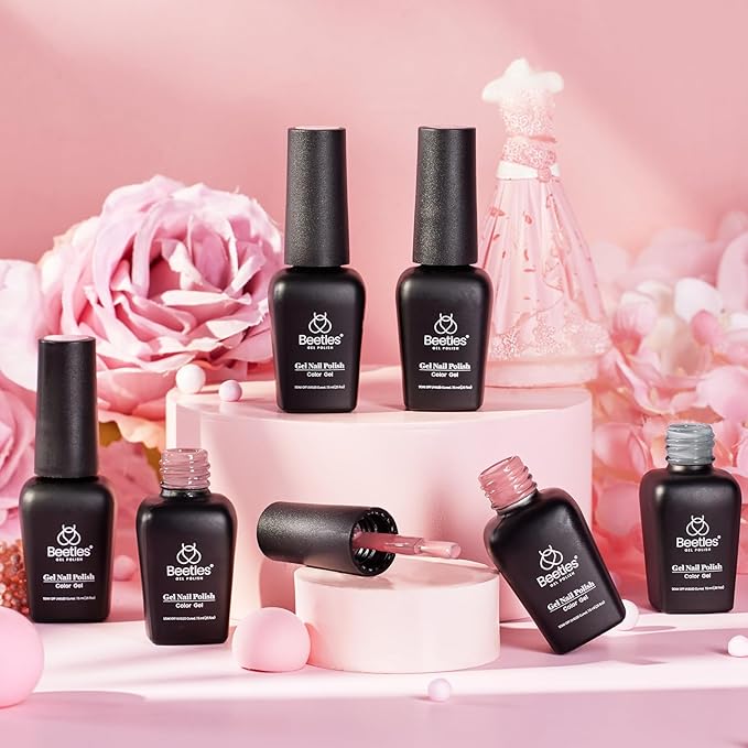 Beetles Gel Nail Polish Set 6 Colors Pink Nude Gray Glitter Gel Polish Wedding Nail Polish Bridesmaid Nail Art Design Soak Off Uv LED Lamp Needed Manicure Set Gifts for Women Bridesmaid Beauty