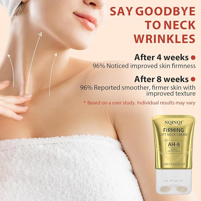 AH-8 Firming Neck Cream with Roller - Neck and Chest Firming Cream to Lift, Tighten & Smooth Sagging Skin, Reduce Wrinkles & Hydrate for Youthful Neck, 4.23 Fl Oz