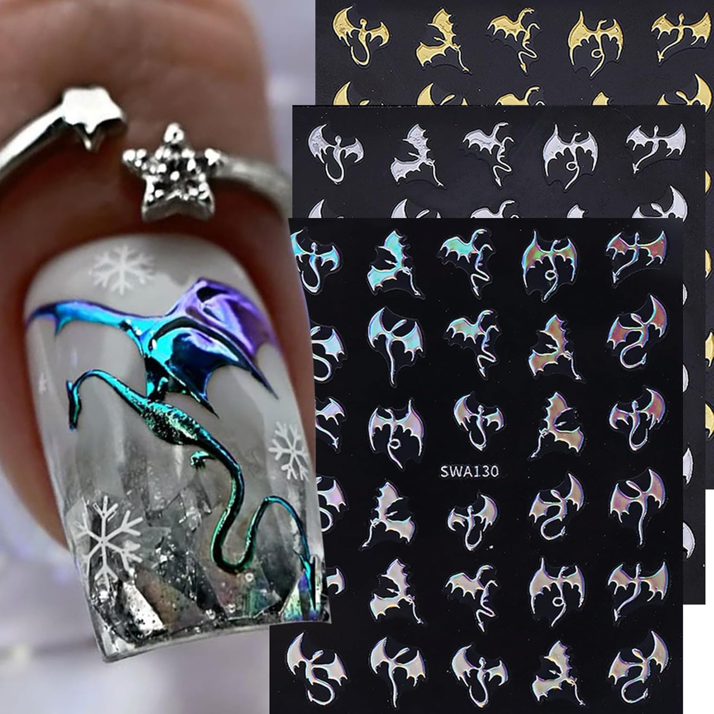 Halloween Nail Stickers Dragon Decals 12 Sheets Spooky Bat Ghost Stickers for Nails Art Metallic Glitter Spider Web Pumkin Blood Key Nail Designs Fall Holiday Supplies Manicure Decoration for Women
