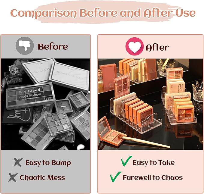 FLMOUTN 2 Pack Makeup Pallet Organizer Eyeshadow Palette Organizers Acrylic 8-Cell Make up Palette Holder Cosmetic Storage for Contour Kit, Eye Shadow, Blush