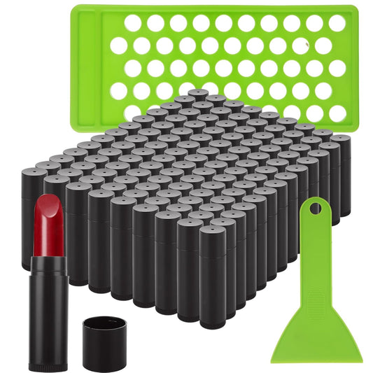 150 Pack Empty Lip Balm Tubes, 5ml/5g Plastic Lipsticks Filling Containers with Filling Tray and Spatula, Lip Balm Tube with Caps for Women Girl DIY Handmade Chapstick, Lipsticks, Black
