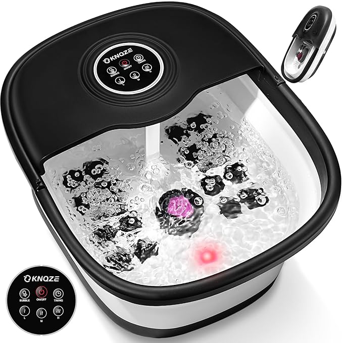 Collapsible Foot Spa Bath with Heat, Remote Control, Temperature Control, Bubbles, Pumice Stone, Red Light, Timer, 16 Massage Roller Pedicure Foot Spa Foot Soaker for Soothe & Relax Tired Feet