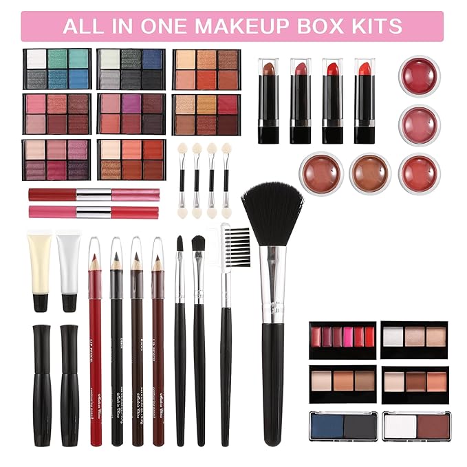 All in One Makeup Kit for Teens, 106 Pcs Professional Makeup Kit for Women Full Kit, Include Eyeshadow Palette, Lipstick Set, Concealer, Foundation, Lipgloss, Makeup Brush(Silver)