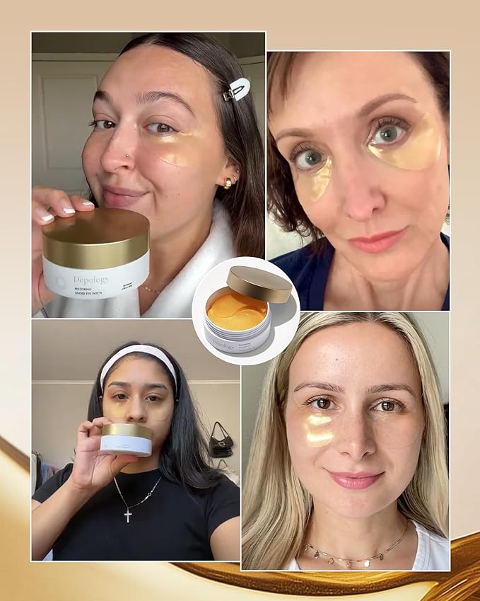 depology Restoring Hydrogel Under Eye Patch | 60 Patches | Brightening Caffeine Gold Pads for Dark Circles | Puffiness | Wrinkles | Refresh | Travel