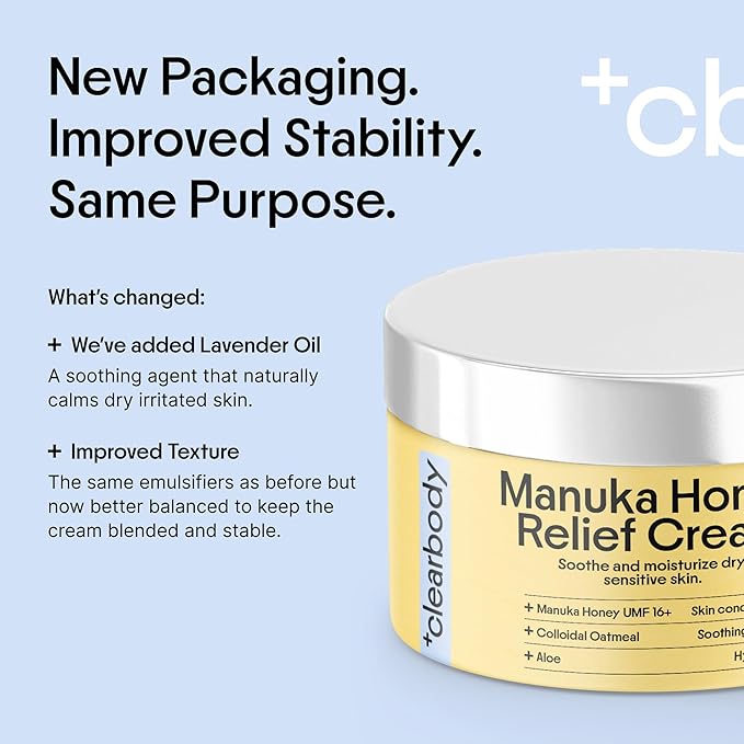 Clearbody Manuka Honey Eczema Cream – Organic Eczema Honey & Collodial Oatmeal Moisturizer for Soothing, eczema, Dry & Itchy Skin – Face & Body Lotion - Plant-Based Formula (2oz)
