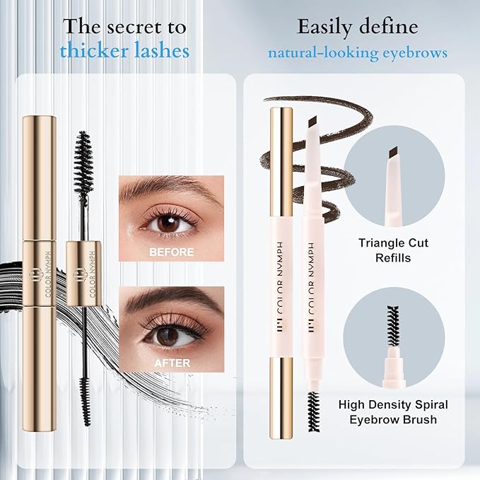 Color Nymph Makeup Kit for Girls Beginner Makeup Gift Set with Portable Bag Include 2 Color Lip Gloss, Eyeshadow Pen, Blush & Contouring, Highlight, Mascara, Eyebrow Pencil