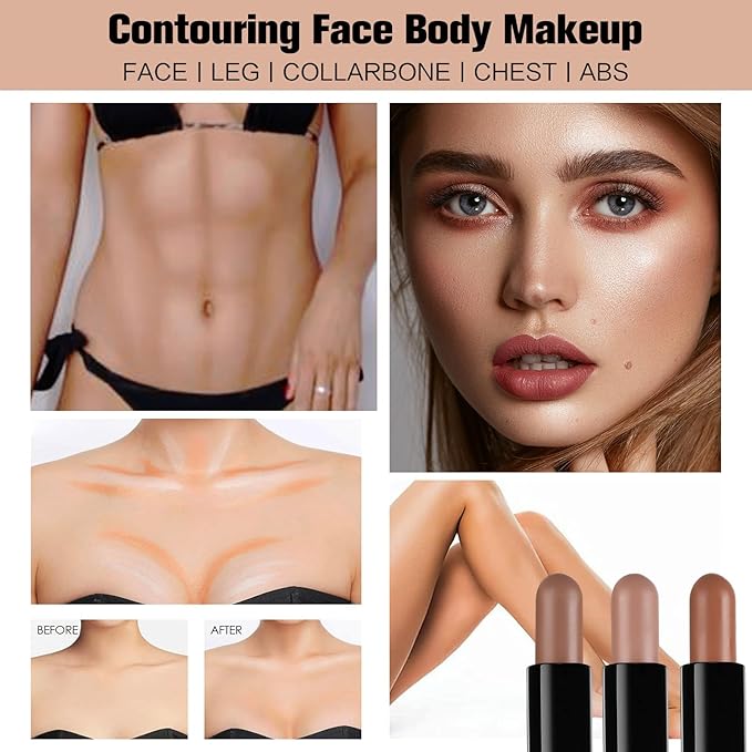 Contour Stick, 4Pcs Dual-Ended Highlighter Makeup Pen & Contouring Stick for Face Shaping, Long Lasting Waterproof Cream Bronzer & Highlight Sticks Make Up Kit for All Skin Tones(Set A+Set B)