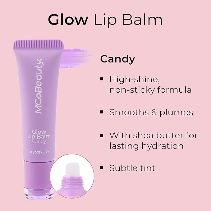 MCoBeauty Glow Lip Balm, Candy, Nourishing Tint for Luscious Lips, Vegan, Cruelty Free Cosmetics