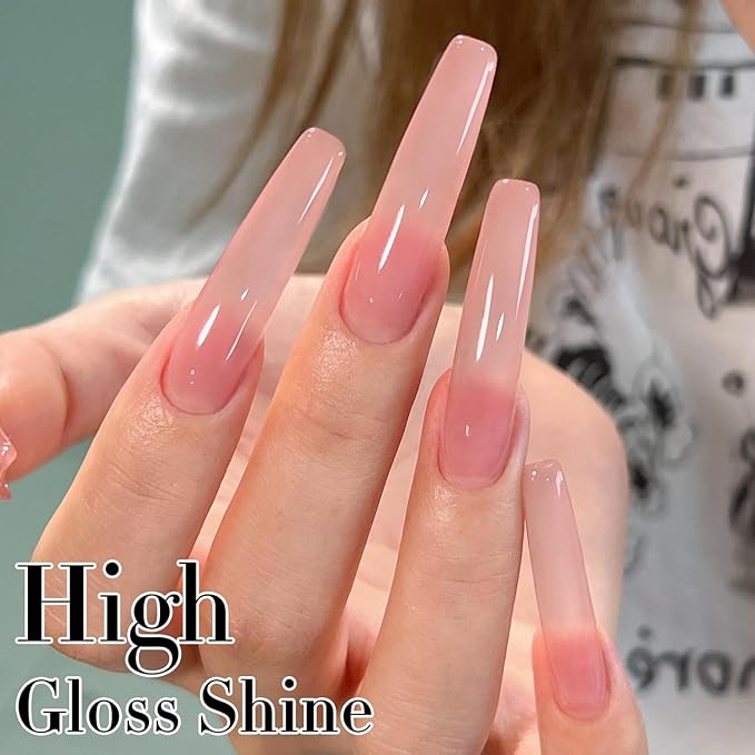 Double Rhythm Translucent Gel Polish Sheer Neutral Natural Light Milky Same Color Same Bottle 15ML Jelly Nail Polish Nail Art DIY at Home (Pink Clear-A1323)