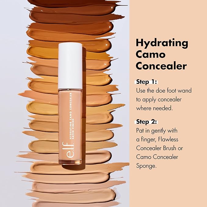 e.l.f. Hydrating Camo Concealer, Lightweight, Full Coverage, Long Lasting, Conceals, Corrects, Covers, Hydrates, Highlights, Light Sand, Satin Finish, 25 Shades, All-Day Wear, 0.20 Fl Oz