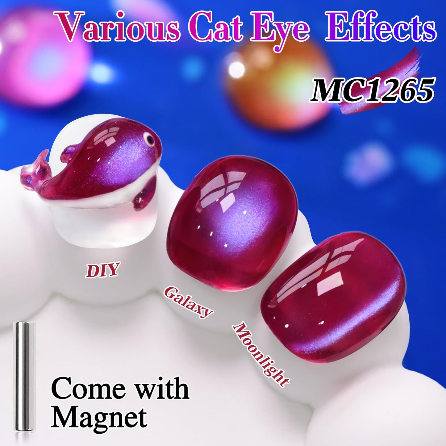 Double Rhythm Jelly Glass Cat Eye Gel Polish with Magnet 15ML Holographic Glitter Shimmer Translucent Sheer Color Magnetic Nail Polish Salon DIY at Home (Burgundy Purple-MC1265)