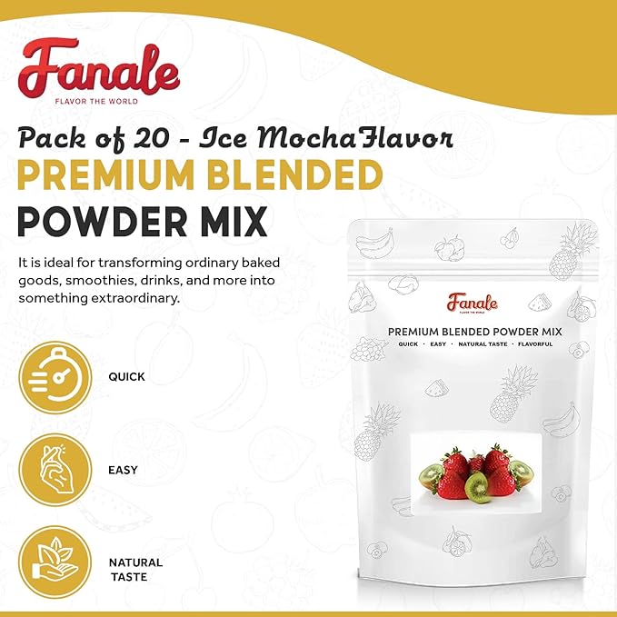 Fanale Premium Ice Mocha Bubble Tea Flavoring Powder | Perfect for Baking, Smoothies, Desserts and Drinks | Instant Flavoring Powder for Boba Milk Tea - 2.2 Pounds (Pack of 20)