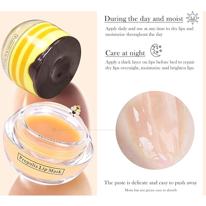 2Pcs Bee Lip Balm Honey Pot, Bee Honey Lip Sleeping Mask Overnight Repair Lip, Moisturizing Lip Mask Bee Lip Balm Pot with Wand, Hydrate Nourish Lips Lip Scrubs Exfoliator