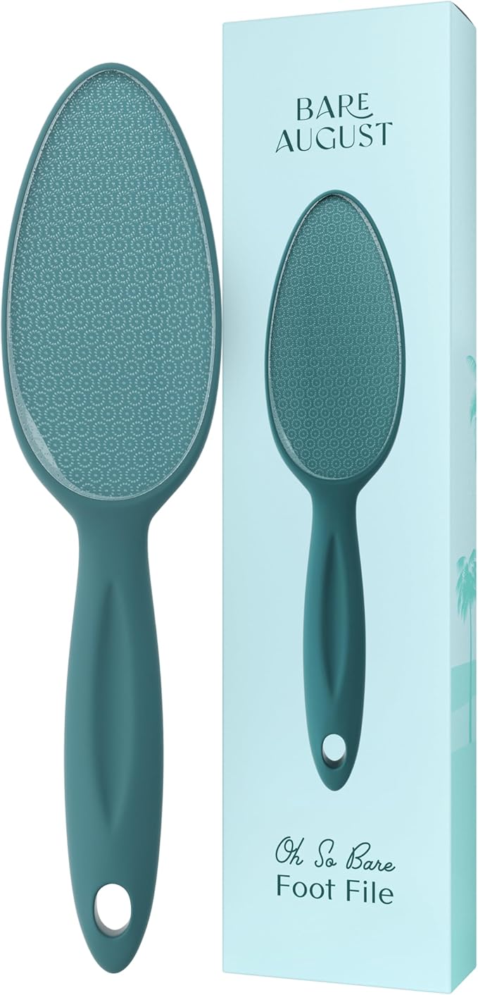 Bare August Glass Foot File Callus Remover - Heel Scraper & in-Shower Foot Scrubber Dead Skin Remover - Pedicure Foot Buffer for Soft Feet (with Handle, Teal)