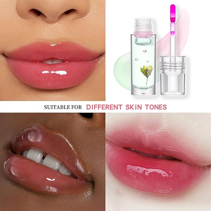 Flower Lip Oil, Hydrating Lip Glow Oil, Plumping Lip Oil, Non-Sticky Long Lasting Lip Oil Gloss, Transparent Lip Oil Tinted, Lip Plumper Gloss, Moisturize your lips and Reduce lip lines (03)