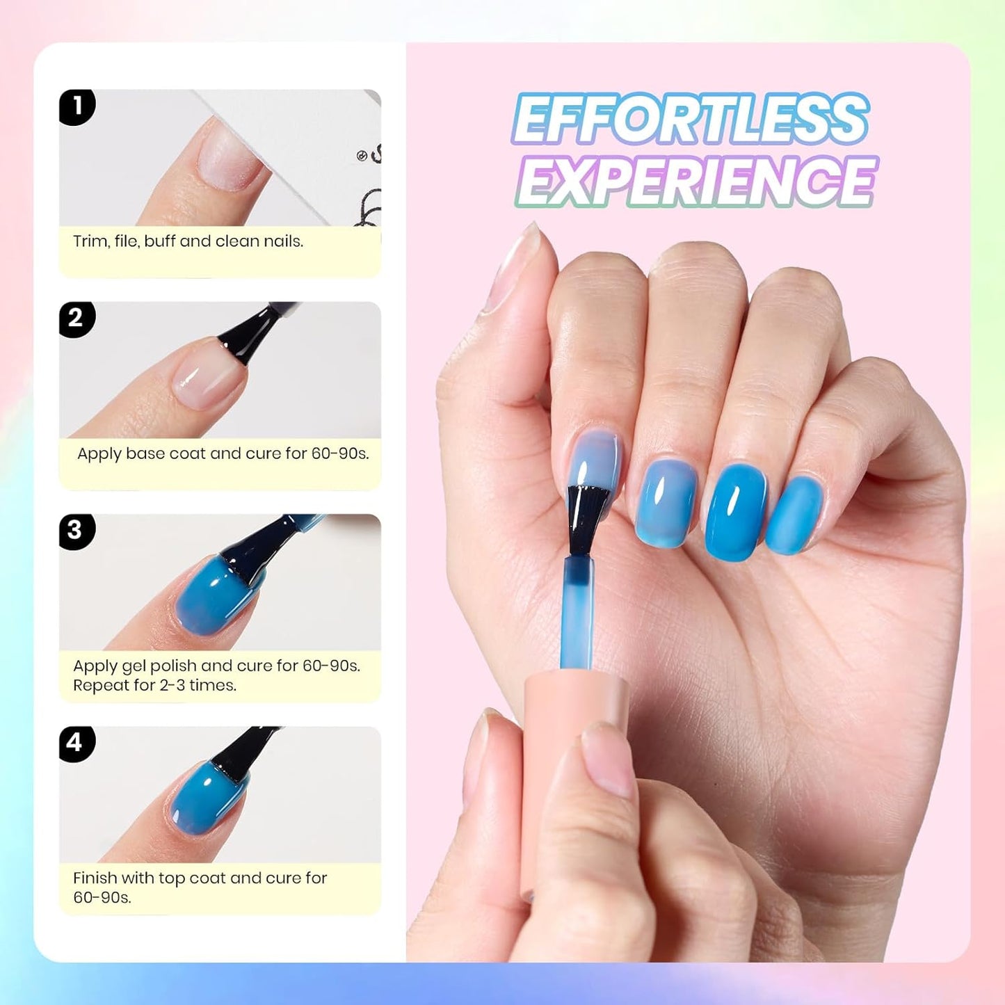 Beetles Neon Gel Nail Polish Set, 6 Colors Summer Jelly Gel Polish Kit Sheer Hot Pink Green Orange Purple Blue Yellow Translucent Effect Soak Off UV French Nail Art Manicure Gift for Women