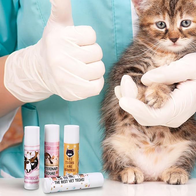 36 Sets Vet Tech Gift Animal Lip Balm Thank You Tag Organza Bag Veterinarian Appreciation Gifts Vet Tech Week Gift for Veterinary Technologist Nurse Birthday Christmas End of Year Supplies