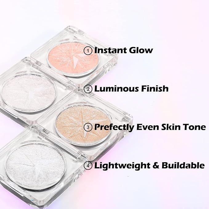 Erinde White Purple Shimmer Glitter Highlighter Highlight Makeup Contour Powder, Silver Highlighter Face Illuminator Highlighter, Highlighter Makeup iluminadores Illuminator for Face Body Cheek
