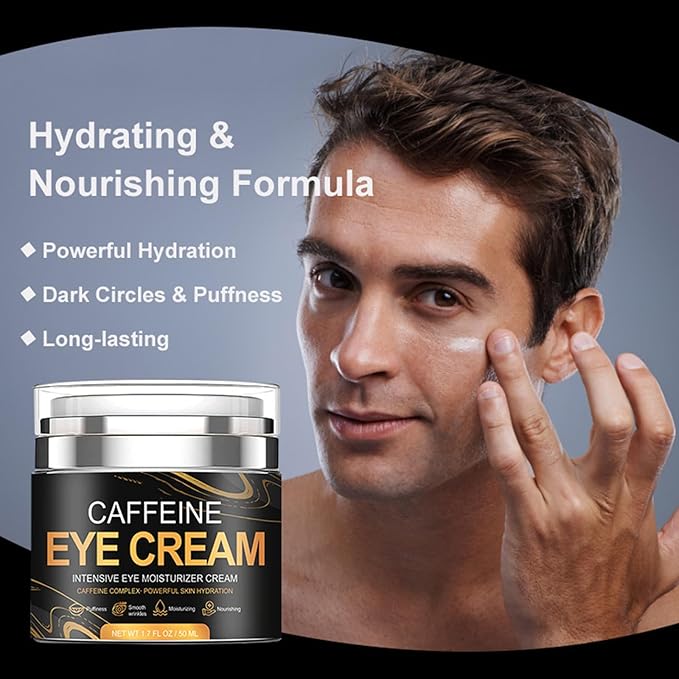 Caffeine Eye Cream for Men Anti Aging, Reduces Dark Circles, Bags, Puffiness Under Eye Cream Face Tightening Eye Lift For All Skin Types 1.7oz
