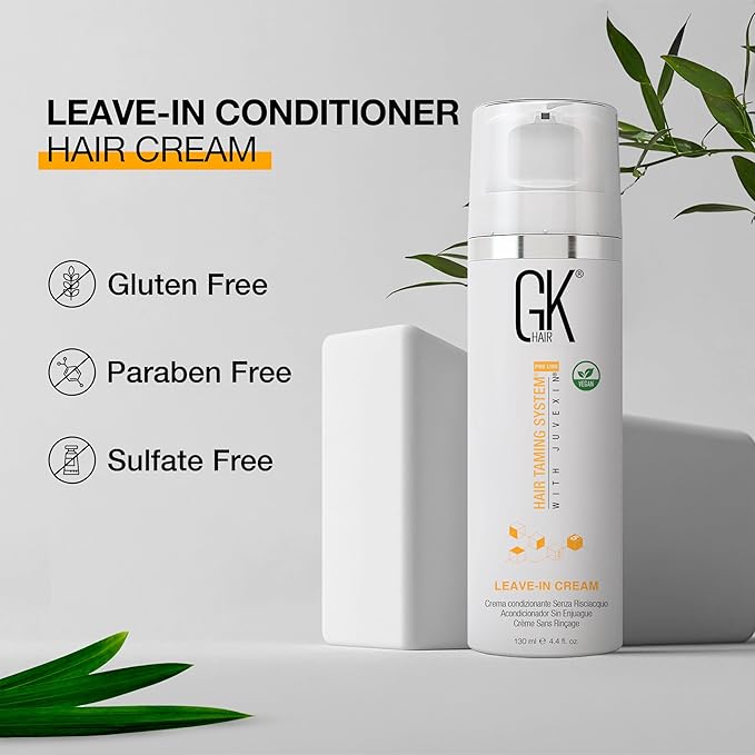 GK HAIR Global Keratin Leave In Conditioner Cream (4.4 Fl Oz/130ml) Conditioning Hydrating Smoothing Moisturizing & Frizz Control For Dry Damaged Hair Taming before Swimming or Exercise
